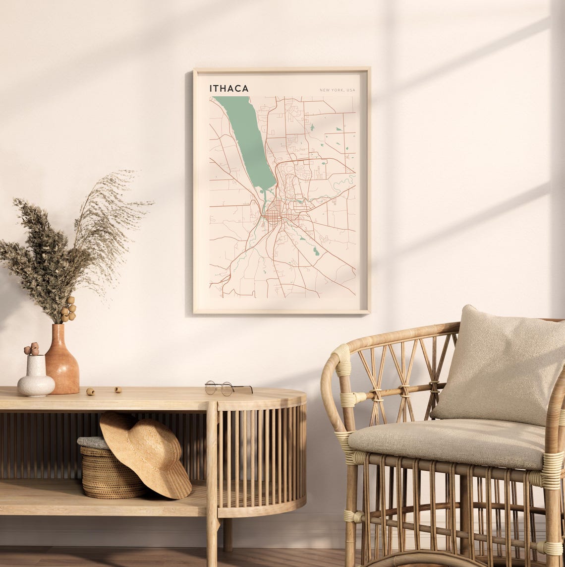 Ithaca New York USA Modern Beige Minimal City Street Map Poster - Image 2