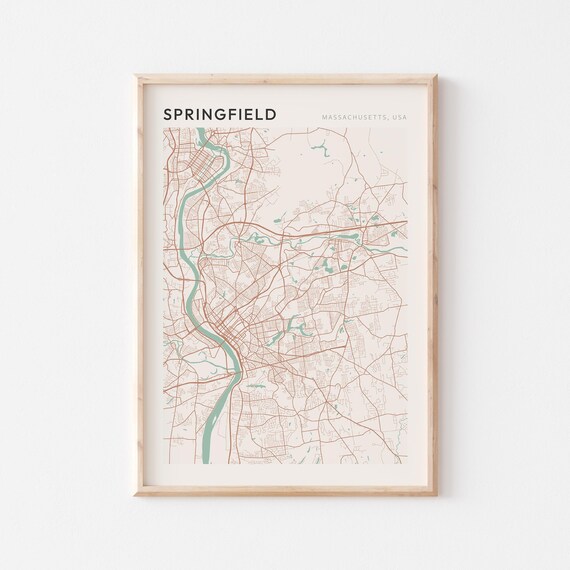 Springfield Massachusetts Modern Minimalist City Street Map Art Poster