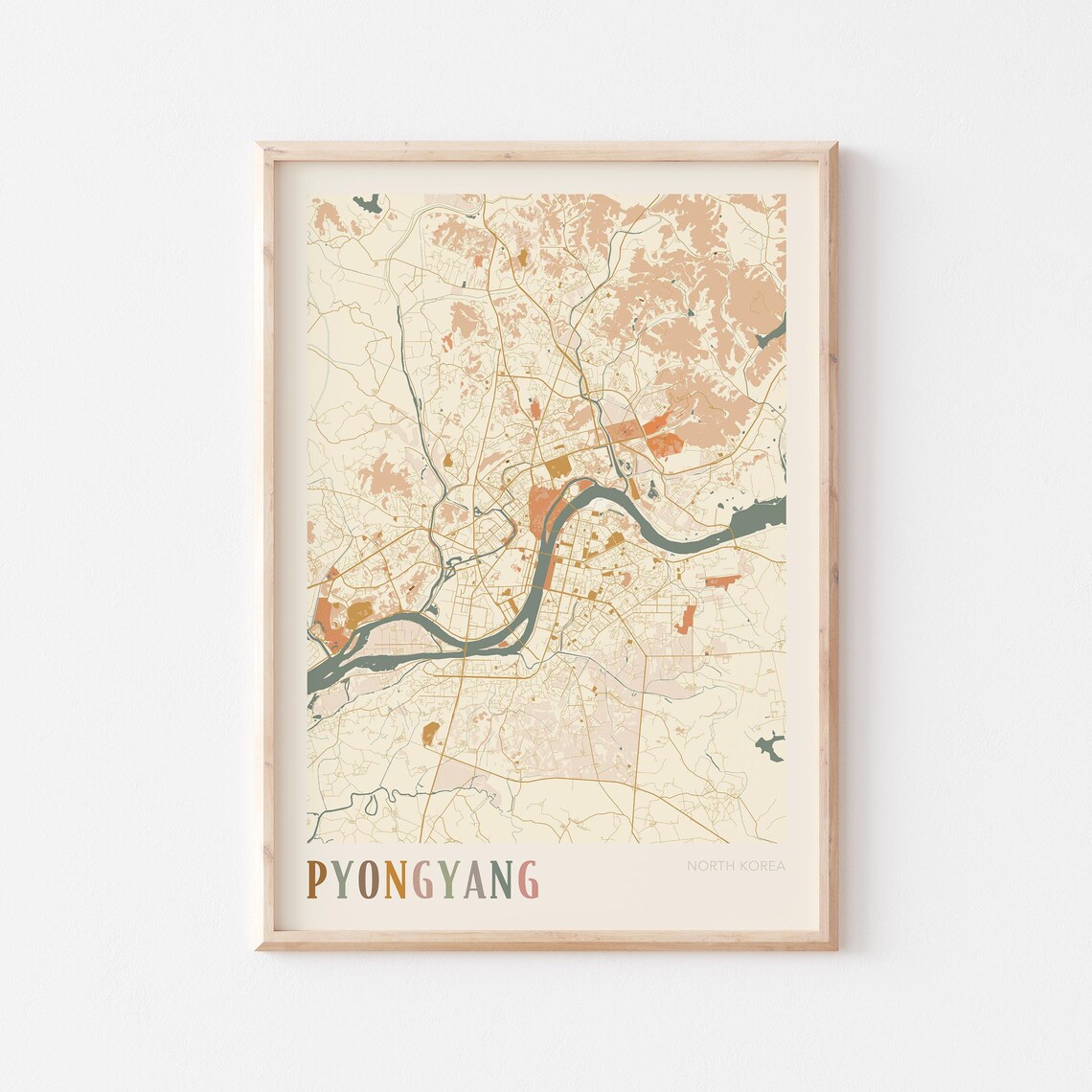 Pyongyang Map Poster Print Wall Art North Korea Travel Gift Boho