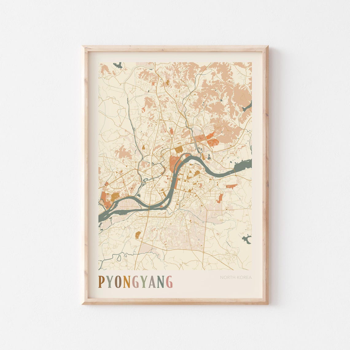 Pyongyang North Korea City Map Terracotta Minimalist Wall Poster