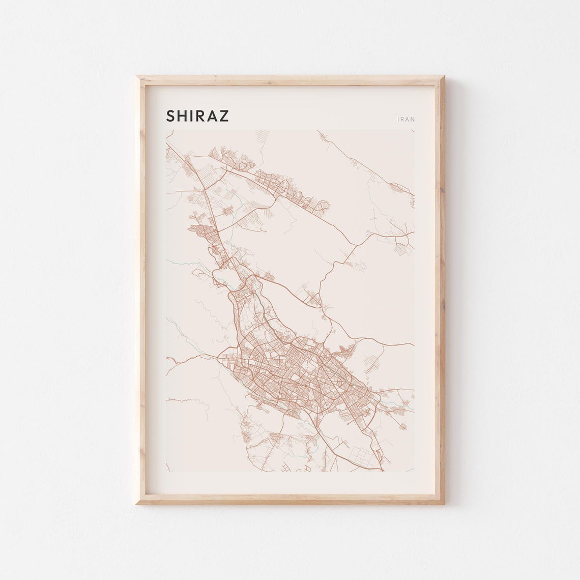 Shiraz Iran Modern Scandi City Map Minimal Soft Beige Line Art Poster