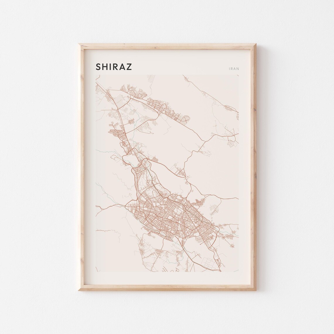 Shiraz Map Poster Print Wall Art Iran Travel Gift Minimalist