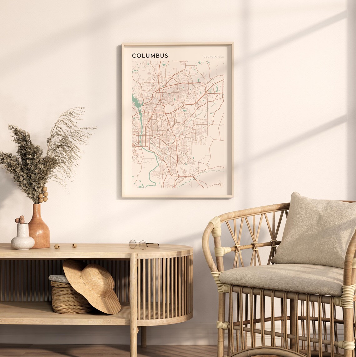 Columbus Georgia Minimalist Terracotta Street Line Map Poster - Image 2