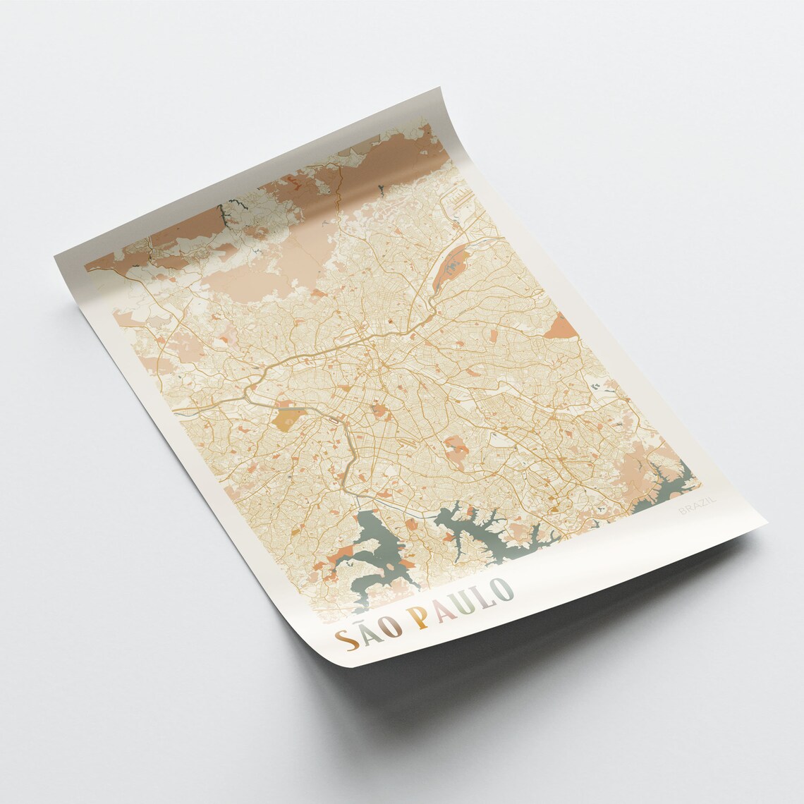 São Paulo Brazil Minimalist Street Map Poster in Boho Neutral Tones - Image 2
