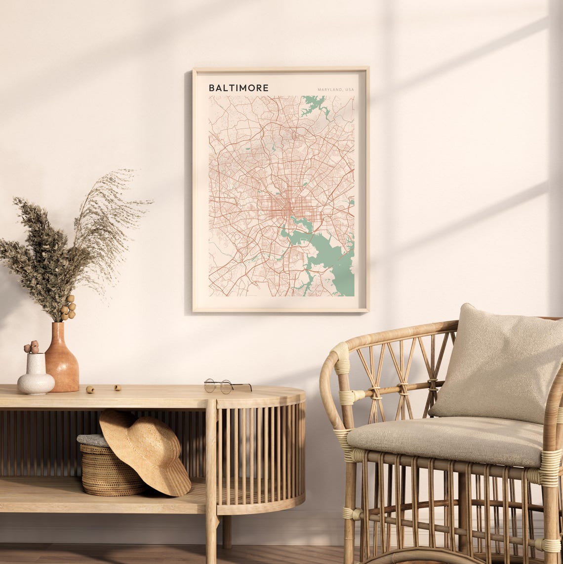 Baltimore Maryland Minimalist Sage Green Modern City Map Poster - Image 2