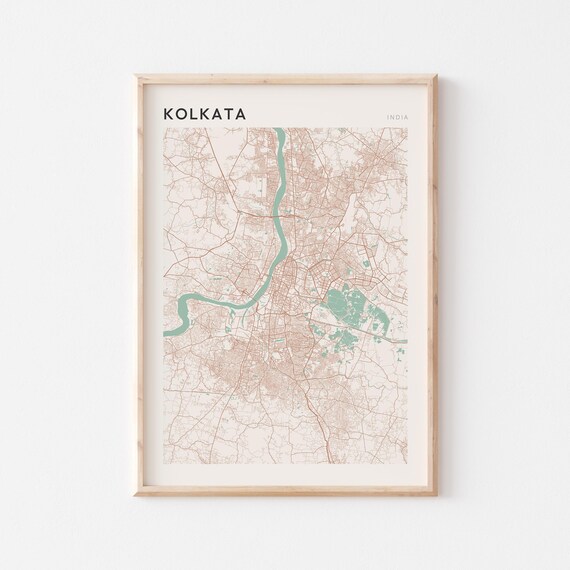 Kolkata Map Poster Print Wall Art India Travel Gift Scandi