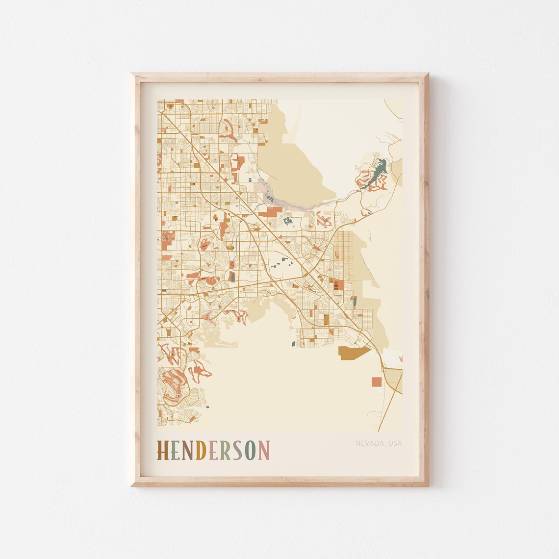 Henderson Nevada Boho City Street Map Travel Wall Decor Poster