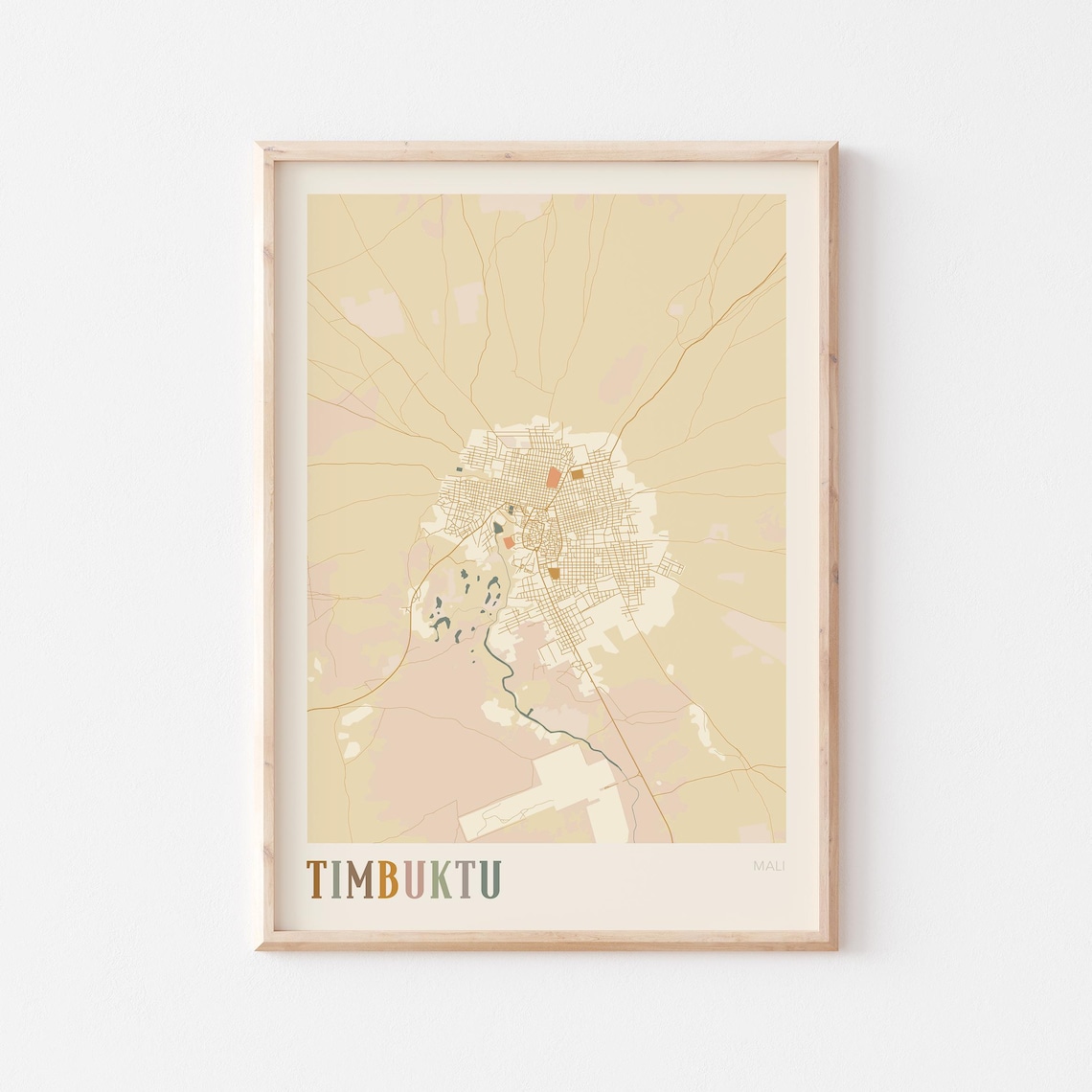 Timbuktu Mali City Map Poster Beige Minimalist Street Grid Travel Decor