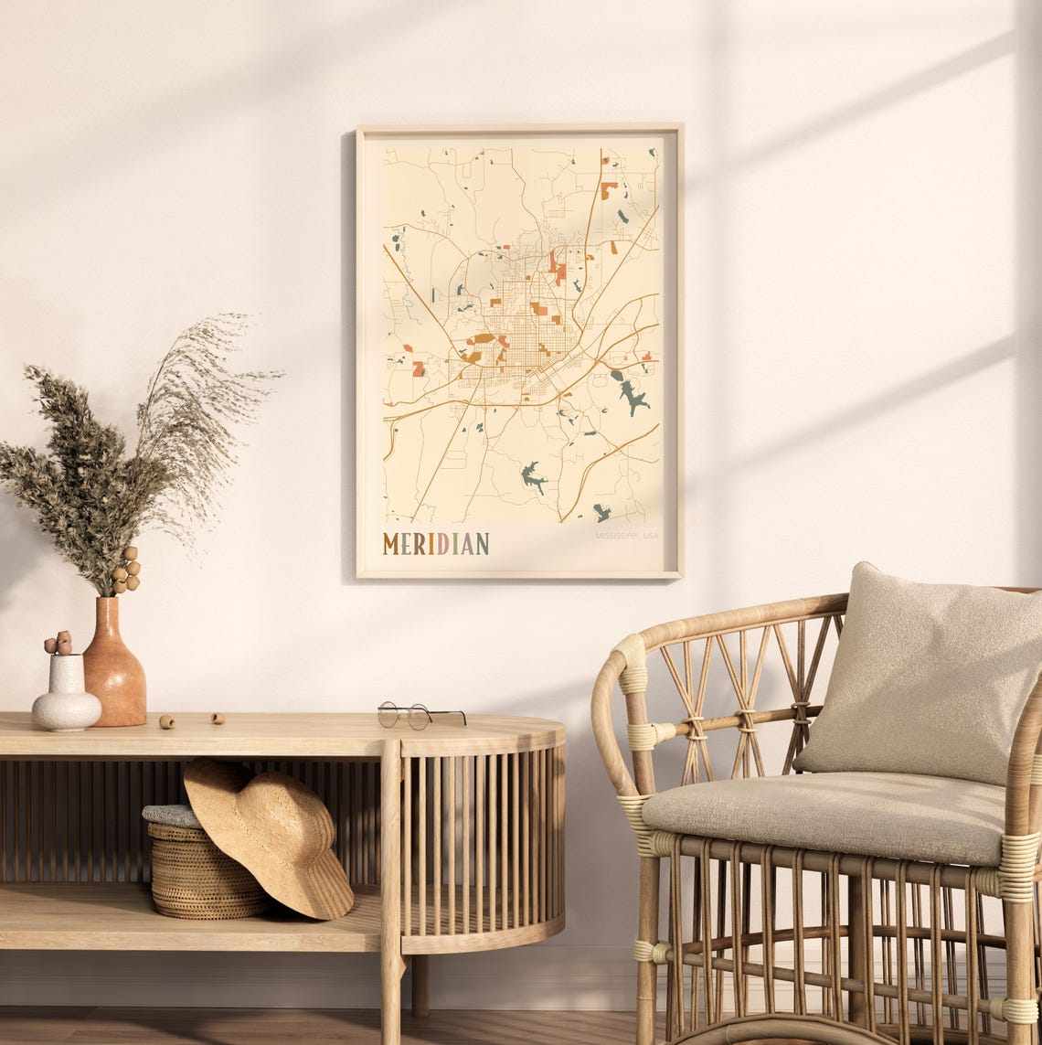 Meridian Mississippi Scandinavian Boho City Map Wall Decor Poster - Image 2