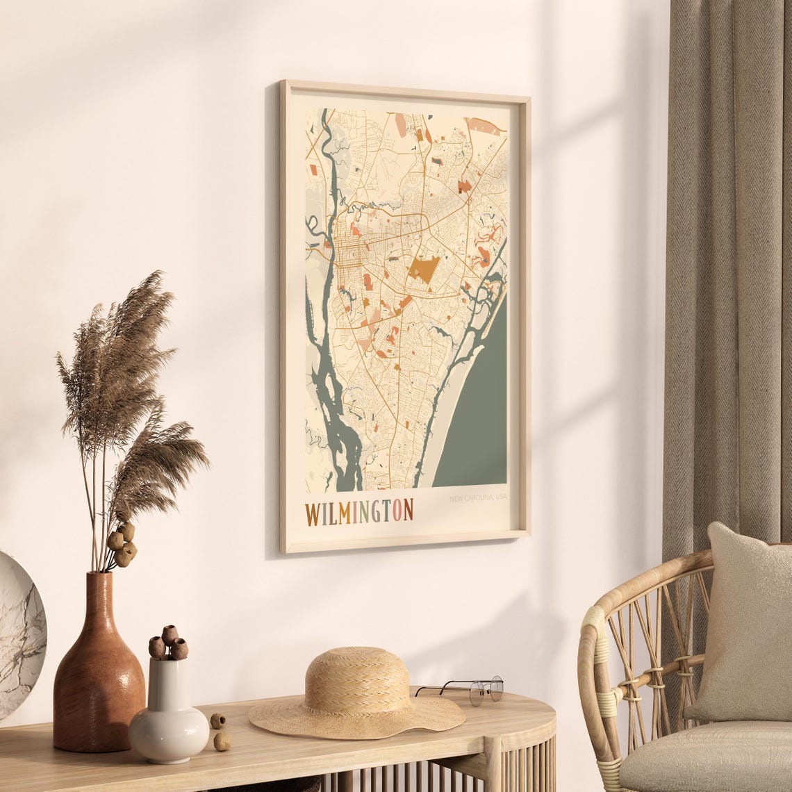 Wilmington North Carolina Coastal Boho City Street Map Poster - Image 3