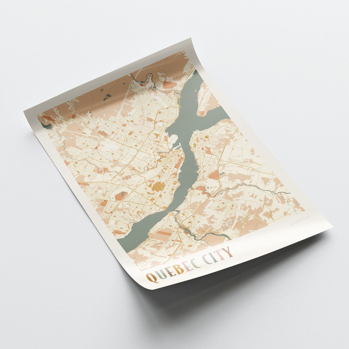 Quebec City Canada Minimalist Street Map Poster in Boho Neutral Tones - Image 2