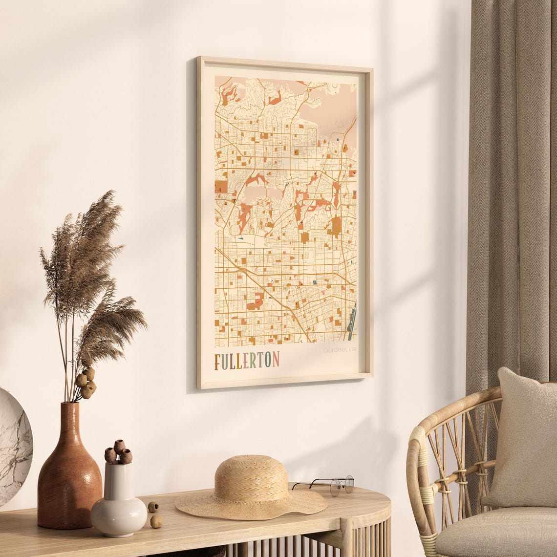 Fullerton California Warm Tones City Map Poster for Living Room Decor - Image 3