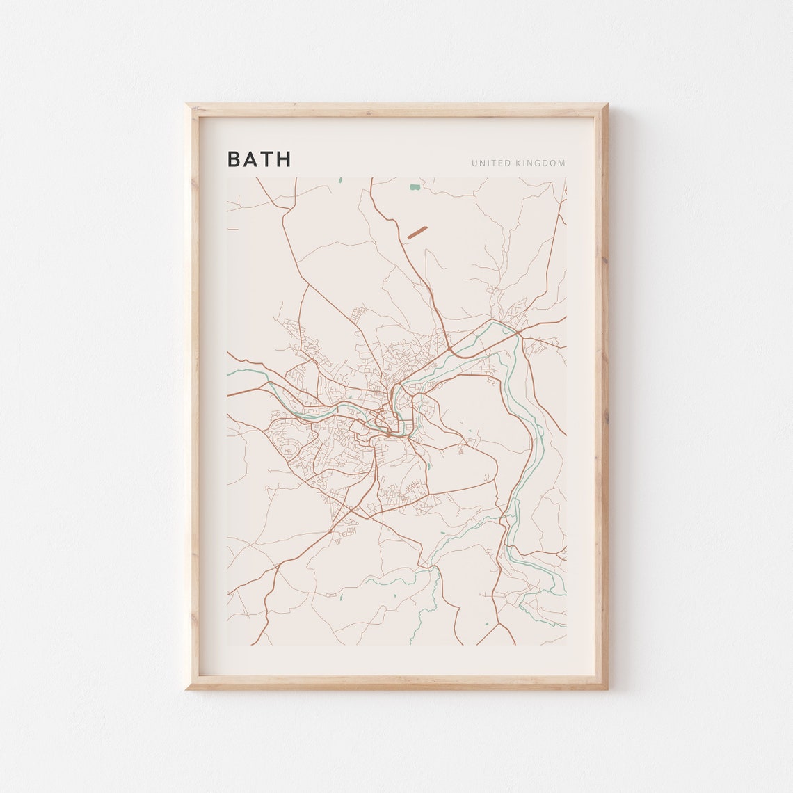 Bath City Map Poster Minimalist Copper Line United Kingdom Decor