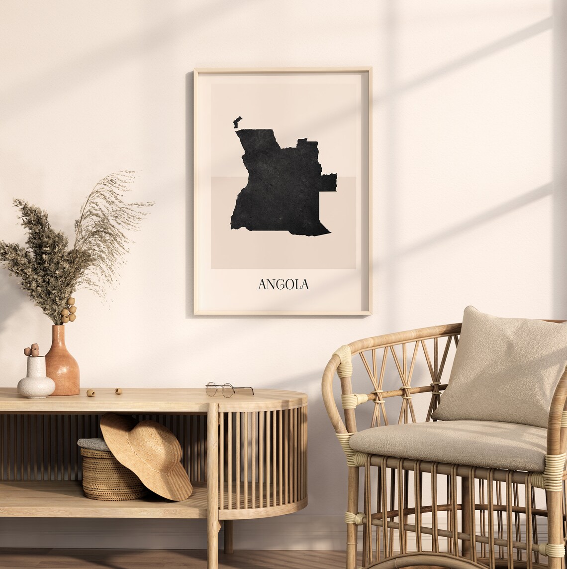 Angola Africa Black Silhouette Minimalist Country Map Poster - Image 2