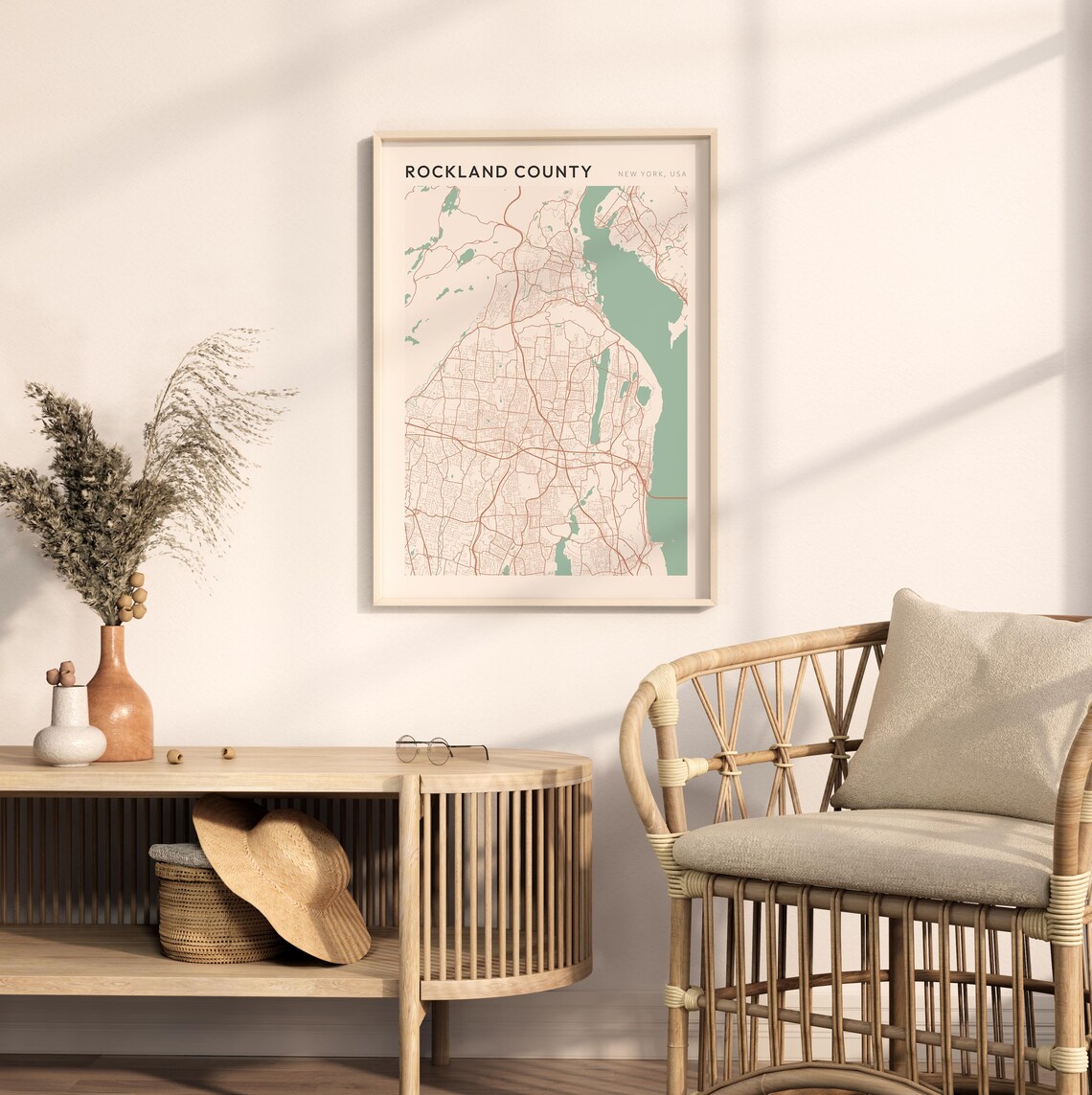 Rockland County New York USA Modern Beige Minimal City Street Map Poster - Image 2