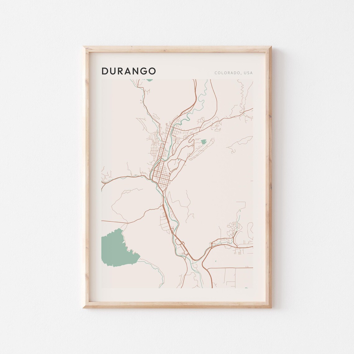 Durango Colorado Farmhouse Modern Minimalist Street Map Poster