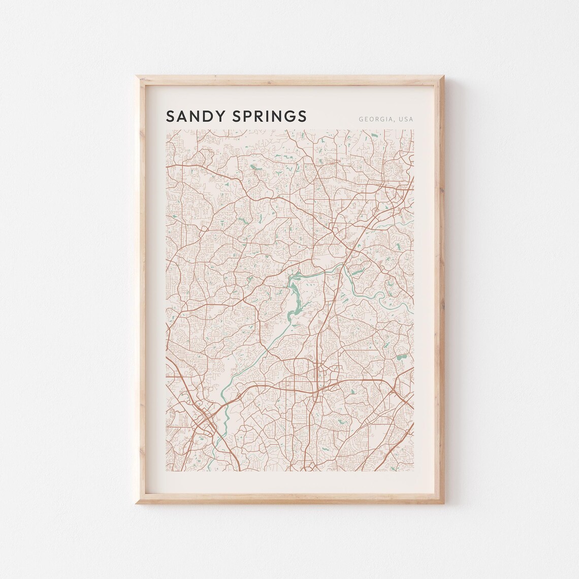 Sandy Springs Georgia Minimalist Terracotta Street Line Map Poster