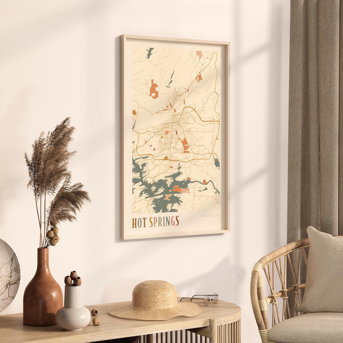 Hot Springs Arkansas Warm Earth Tone City Street Map Art Decor Poster - Image 3