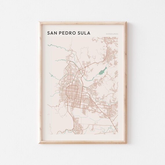 San Pedro Sula Map Poster Print Wall Art Honduras Travel Gift Farmhouse Decor