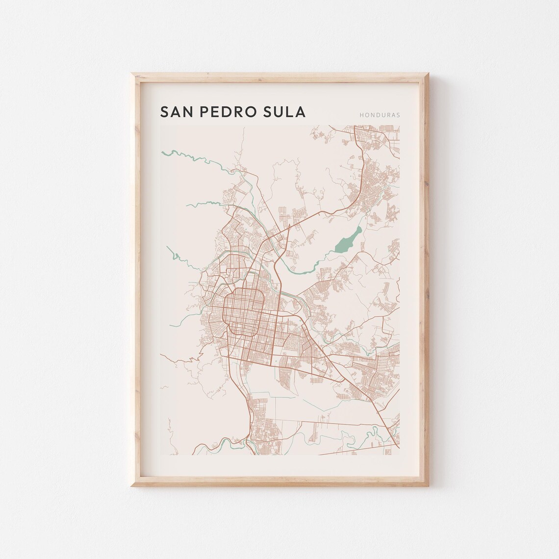 San Pedro Sula Honduras City Map Minimalist Cream Travel Poster