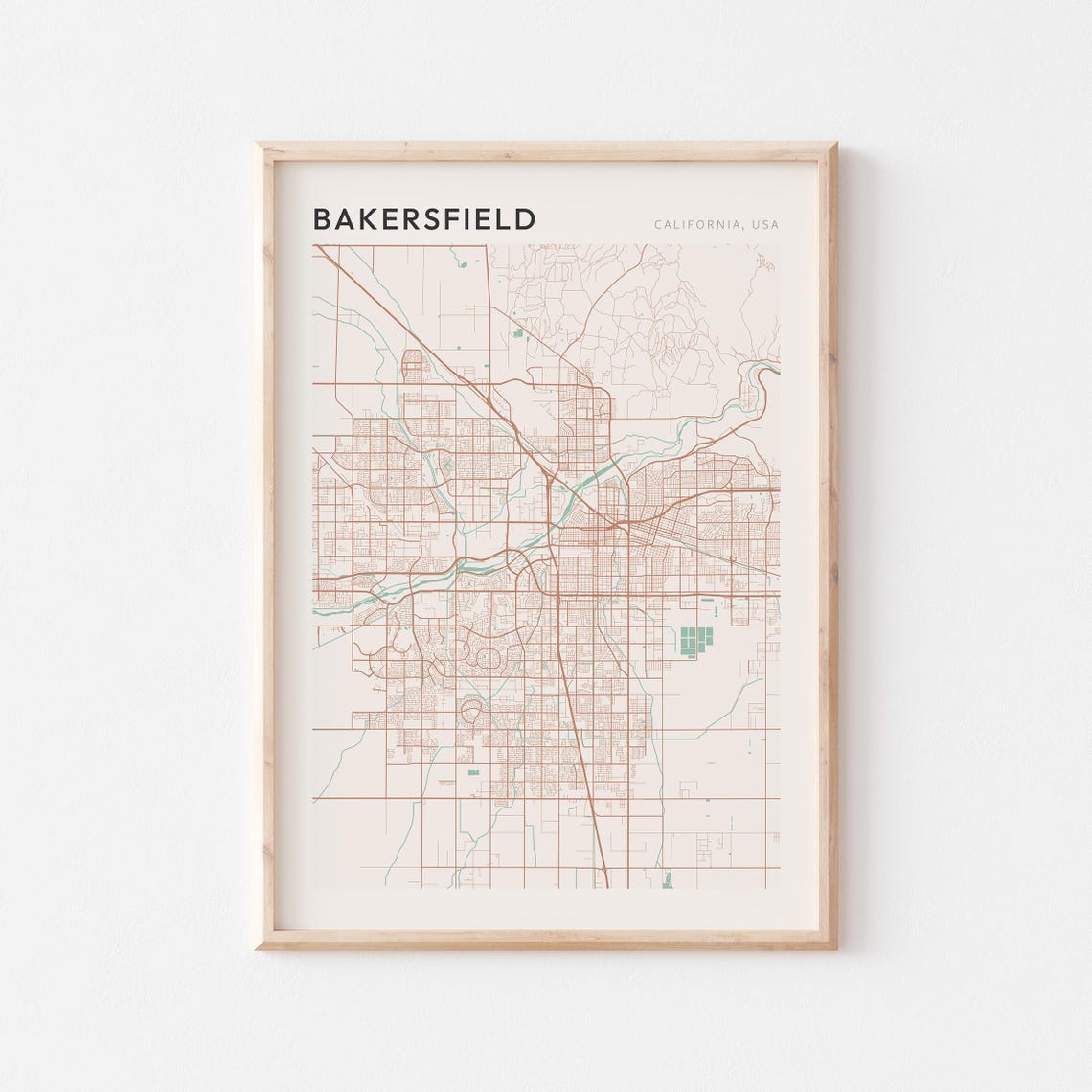 Bakersfield California Minimalist Line Map Poster for Modern Decor