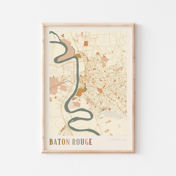 Baton Rouge Louisiana Modern Terracotta City Street Map Art Poster