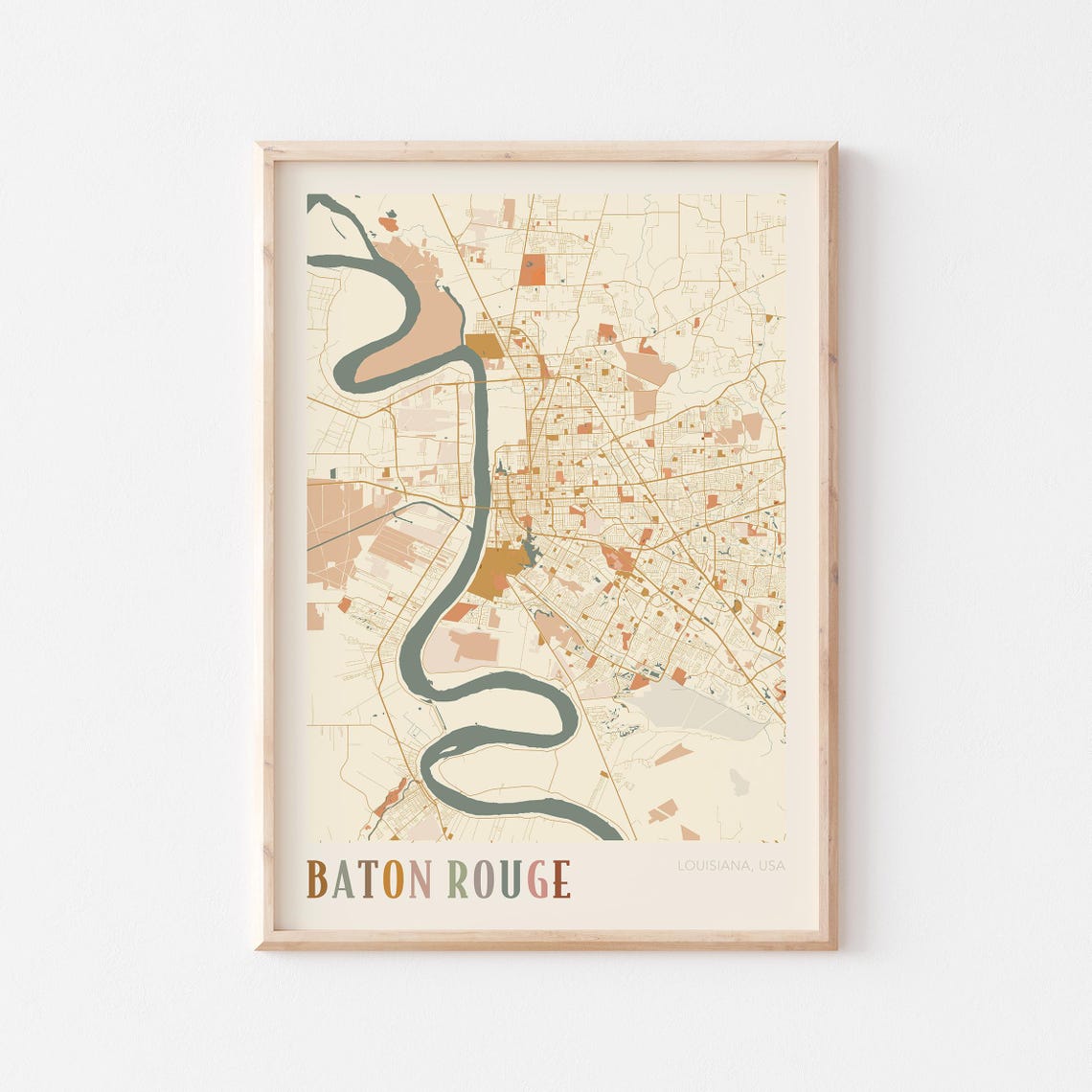 Baton Rouge Louisiana Modern Terracotta City Street Map Art Poster