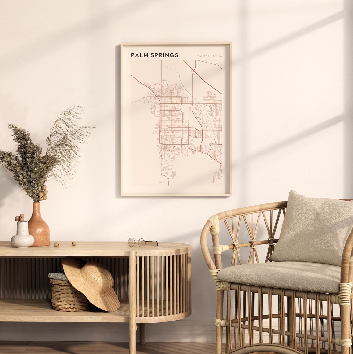 Palm Springs California Minimalist Street Map Poster in Blush and Sage - Image 2