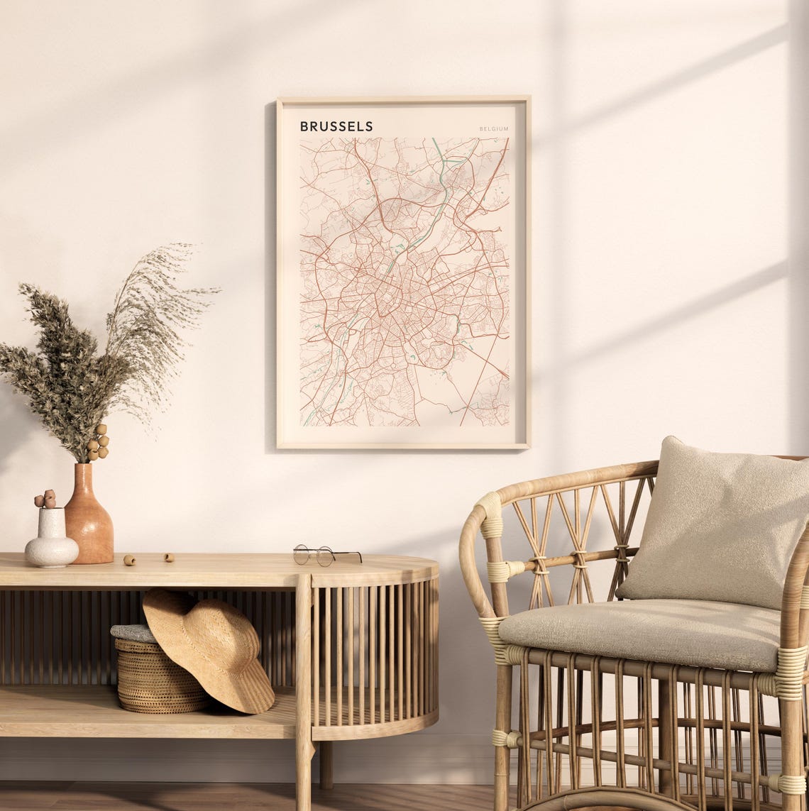 Brussels Belgium Minimalist Copper Line Art Street Map Poster - Image 2
