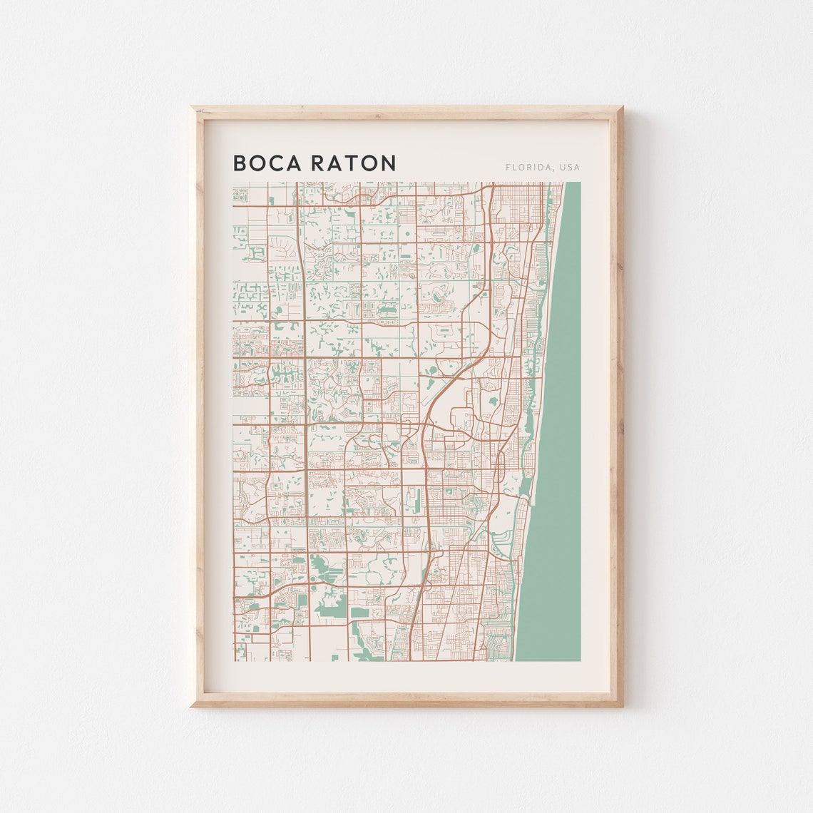 Boca Raton Florida Map Poster Copper Line Street Map Coastal Decor