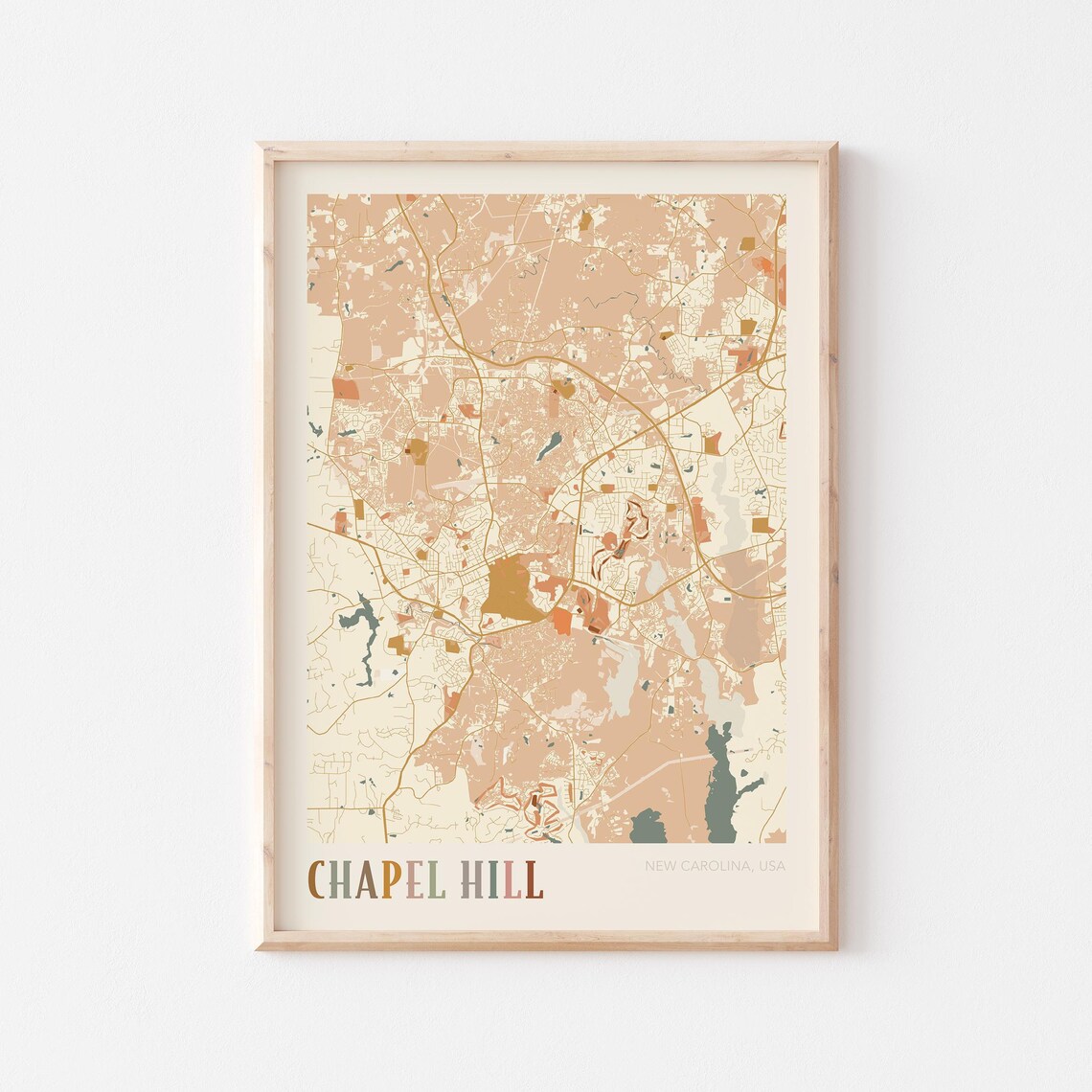 Chapel Hill North Carolina Vintage Boho City Street Map Poster