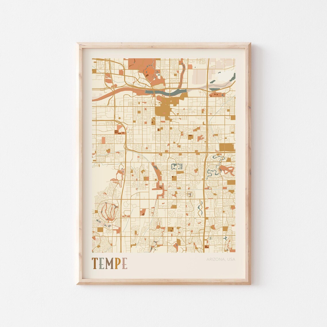 Tempe Arizona Stylized Vintage Street Map Modern City Art Poster