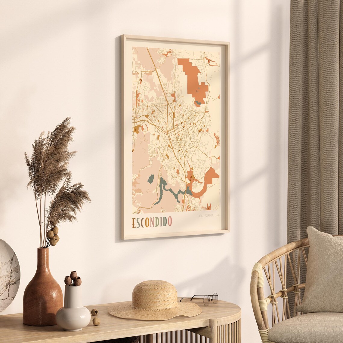 Escondido California Warm Tones City Map Poster for Living Room Decor - Image 3