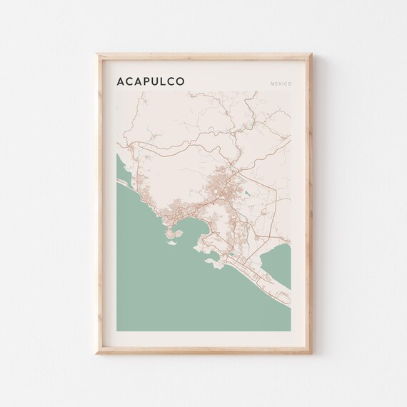 Acapulco Map Poster Print Wall Art Mexico Travel Gift Farmhouse Decor