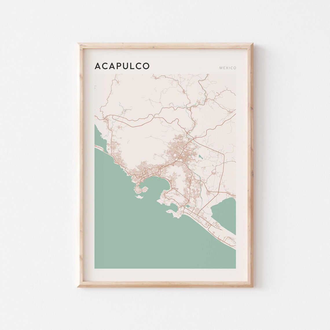 Acapulco Map Poster Print Wall Art Mexico Travel Gift Farmhouse Decor
