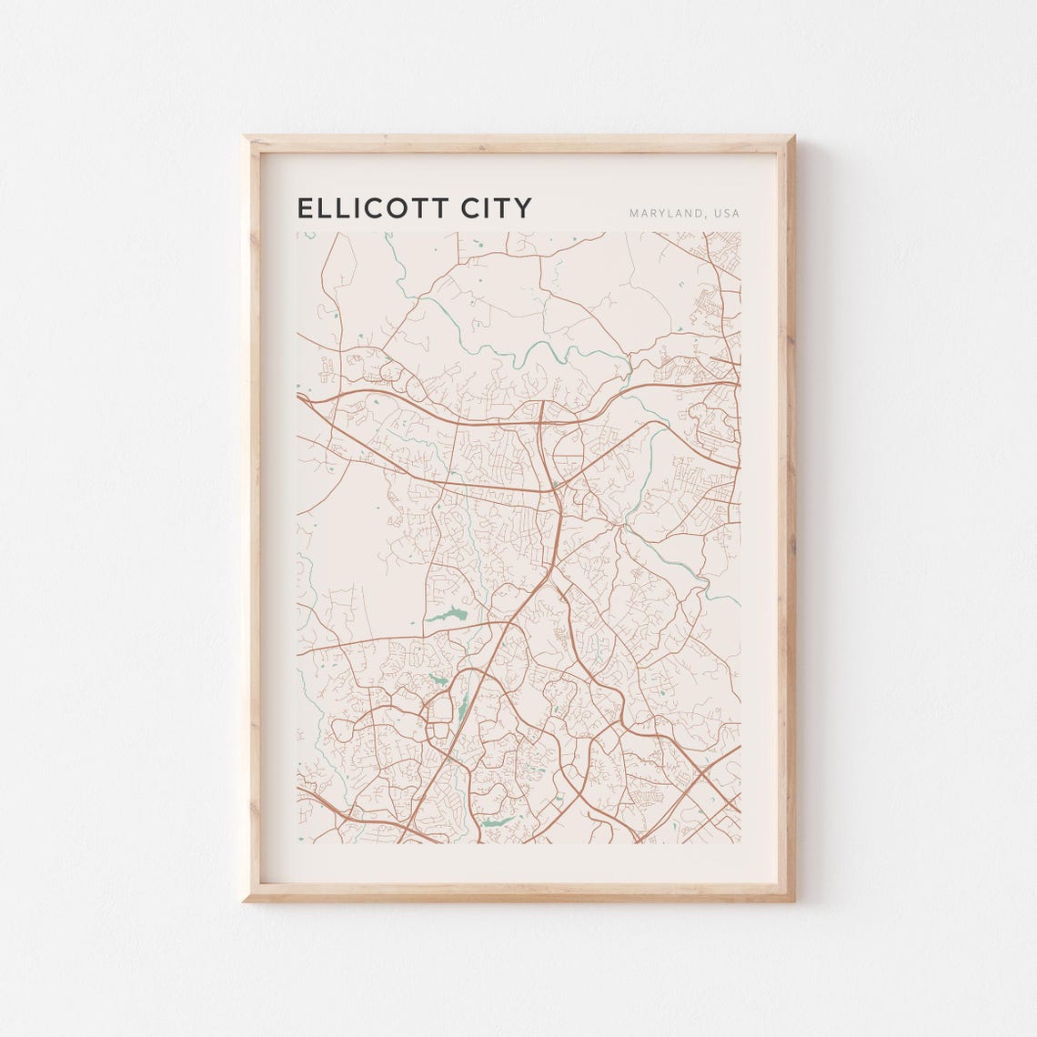 Ellicott City Maryland Minimalist Sage Green Modern City Map Poster
