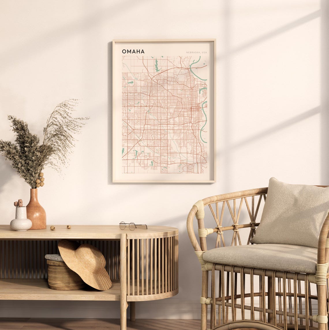 Omaha Nebraska Street Map Poster in Warm Brown Sage and Cream Tones - Image 2