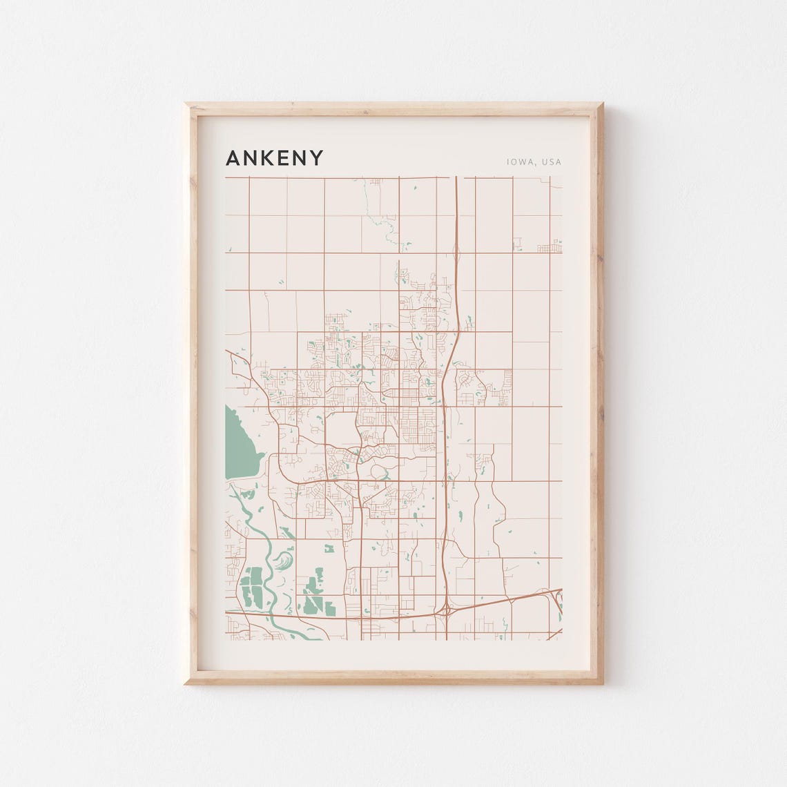 Ankeny Iowa City Map Poster Minimalist Line Art Modern Wall Decor Gift