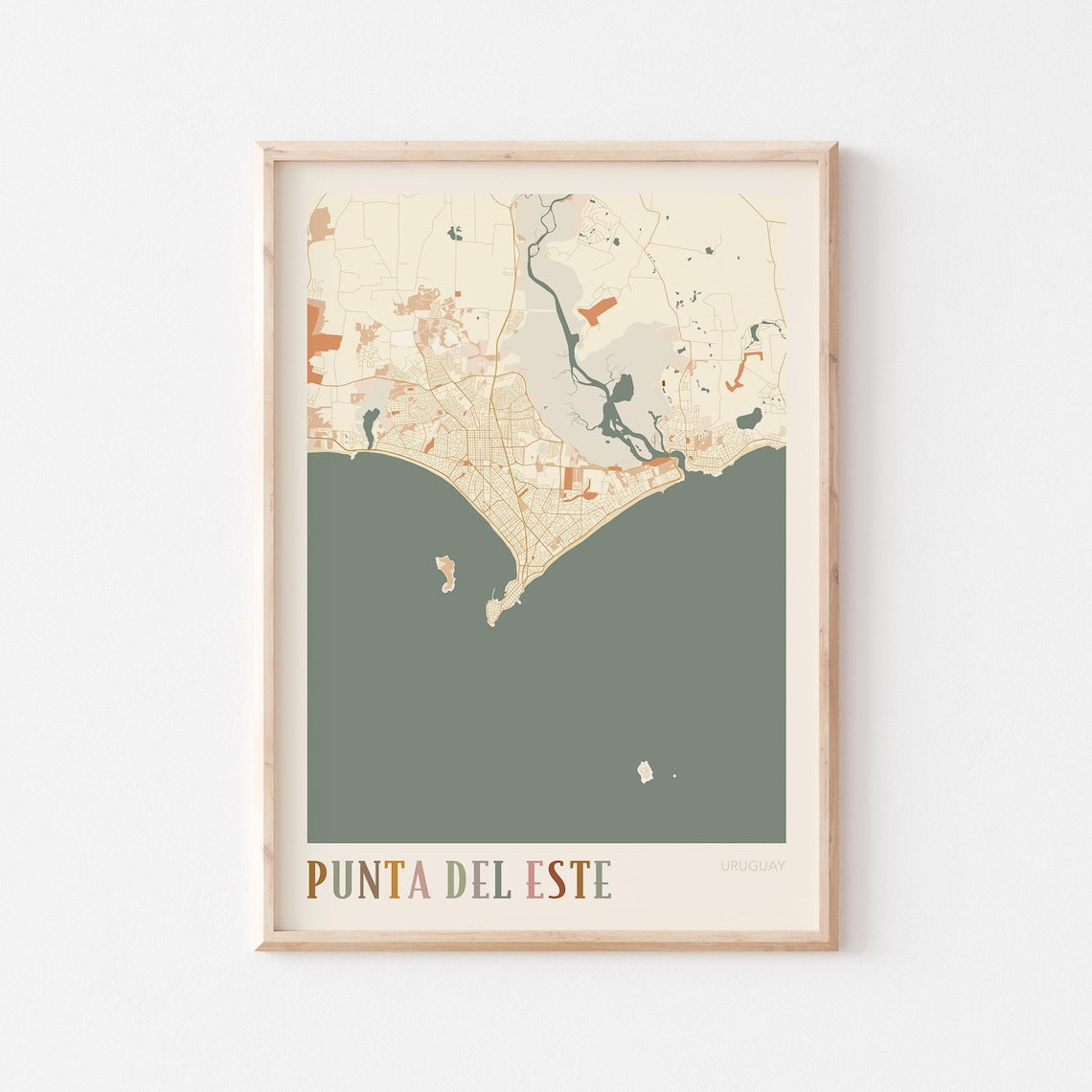 Punta Del Este Uruguay Boho City Map Poster Sage Green Travel Wall Decor Art