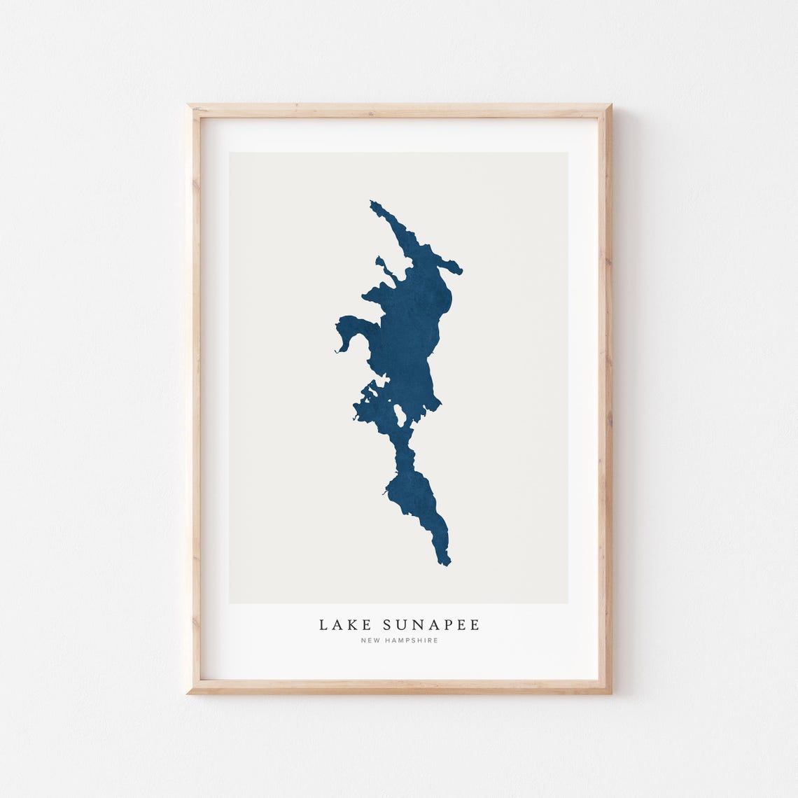 Lake Sunapee New Hampshire Navy Blue Map Silhouette Art Poster