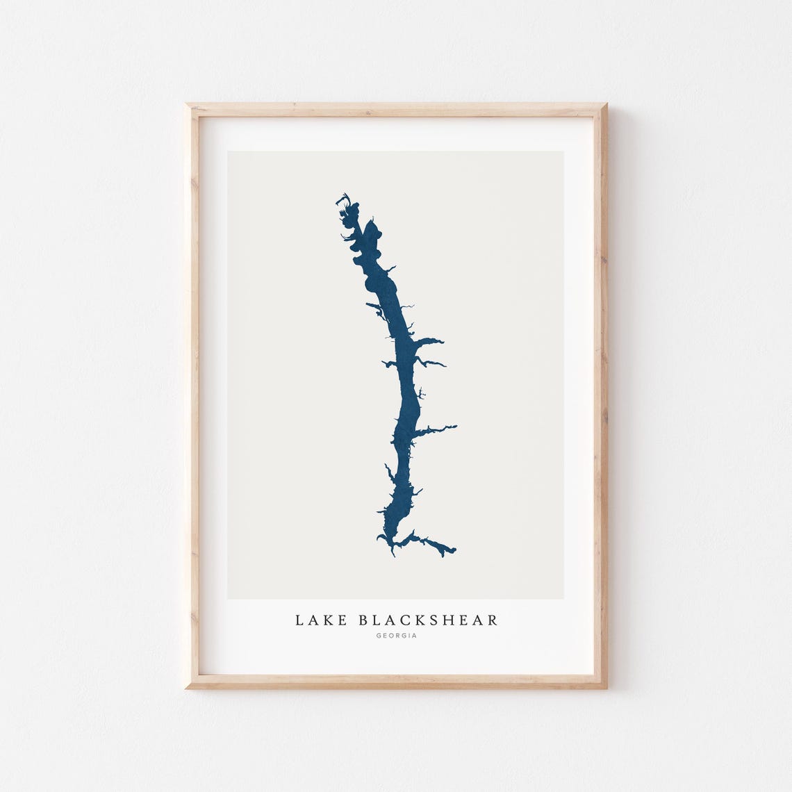 Lake Blackshear Georgia Modern Minimalist Navy Blue Lake Map Poster