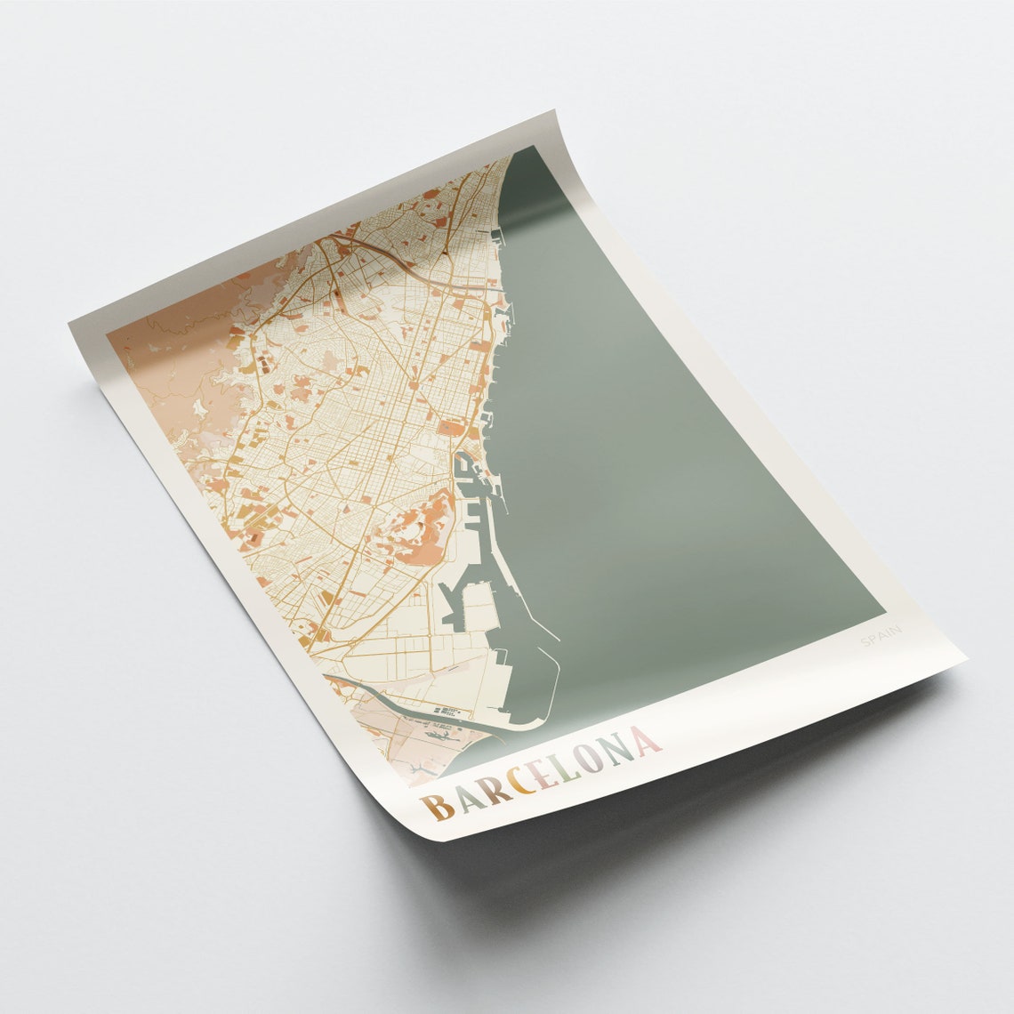 Barcelona Spain Minimalist Street Map Poster in Boho Neutral Tones - Image 2