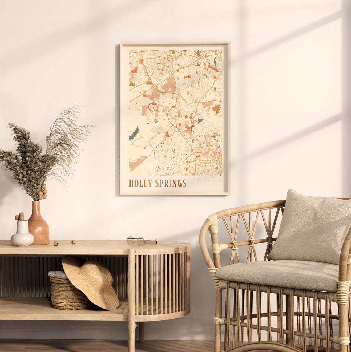Holly Springs North Carolina Vintage Boho City Street Map Poster - Image 2