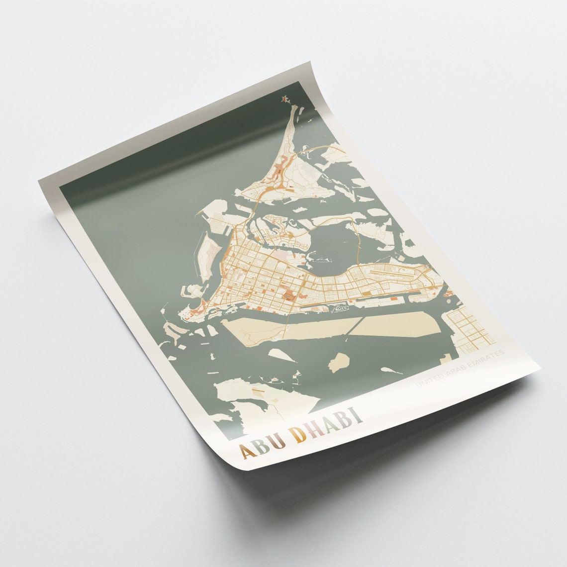 Abu Dhabi UAE City Map Boho Cream Minimalist Wall Decor Poster - Image 2