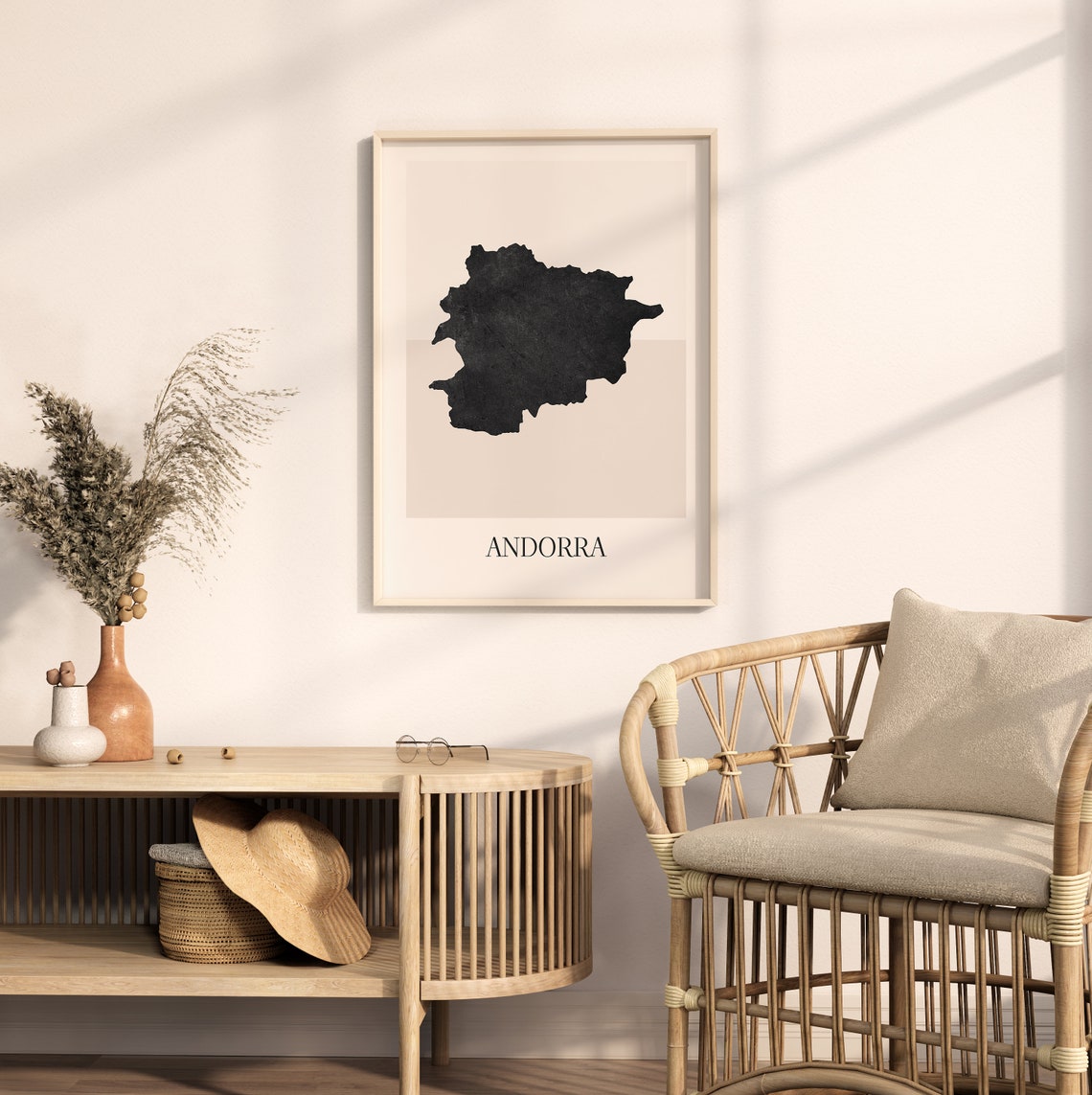 Andorra Pyrenees Black Silhouette Minimalist Country Map Poster - Image 2