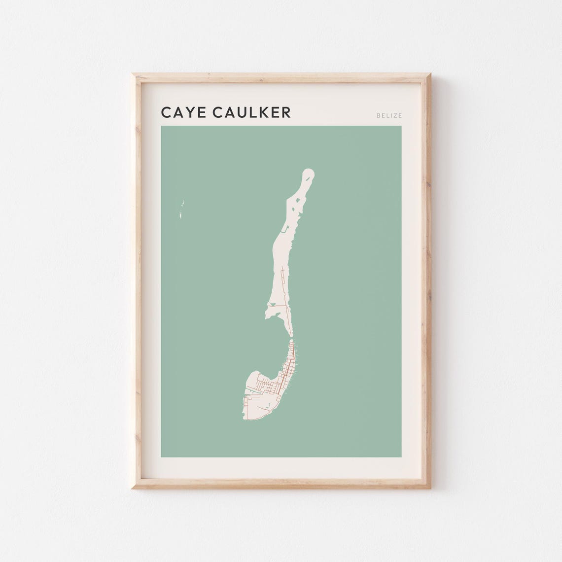 Caye Caulker Belize Island Map Sage Green Minimalist Travel Poster