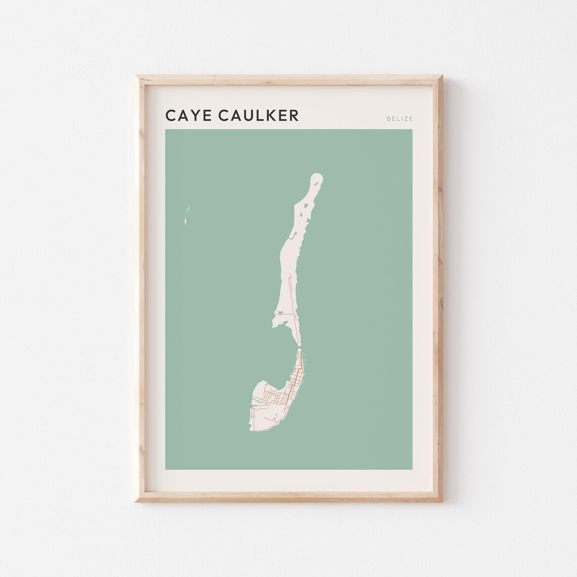 Caye Caulker Map Poster Print Wall Art Belize Travel Gift Farmhouse Decor