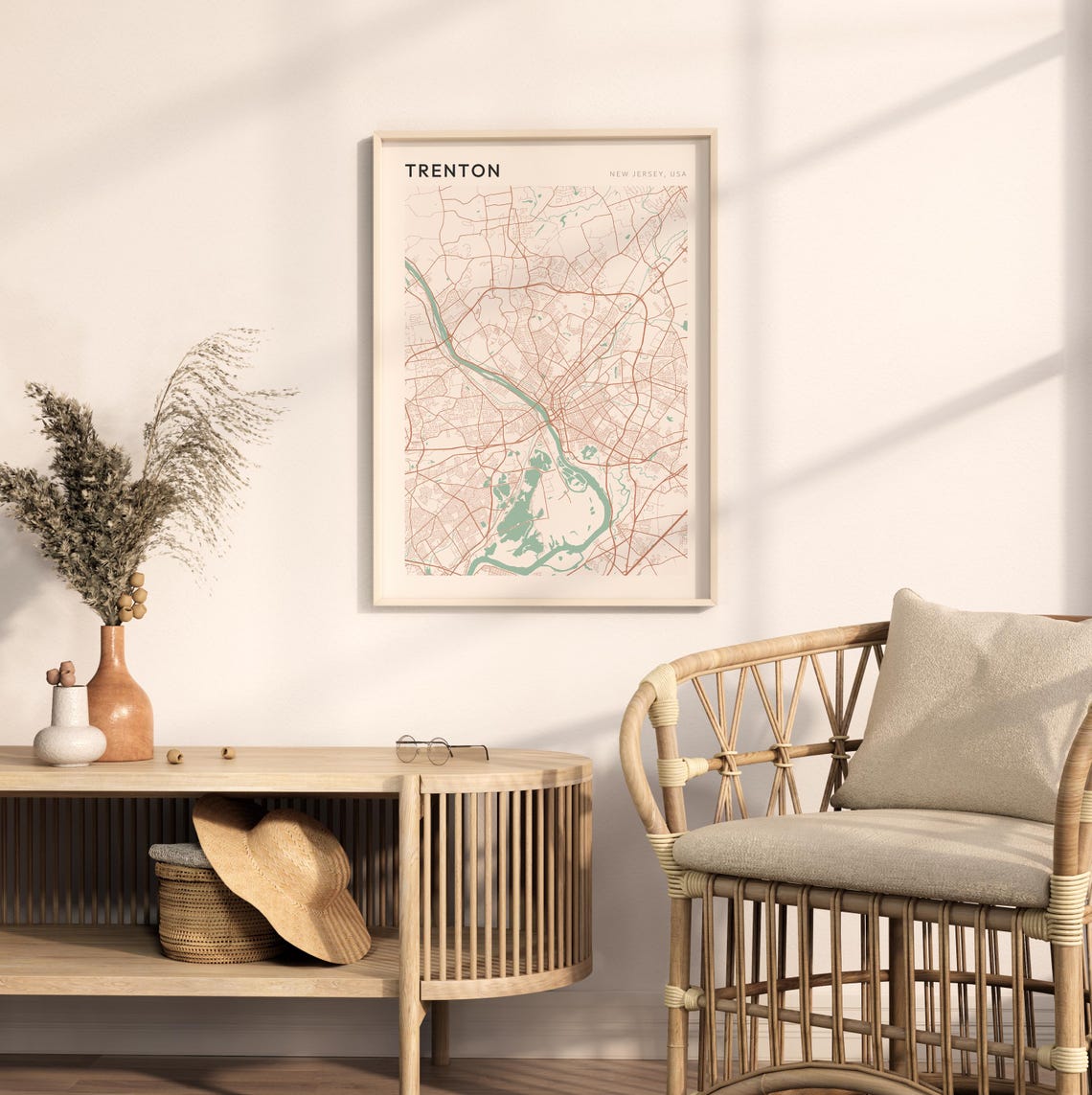 Trenton New Jersey USA Modern Beige Minimal City Street Map Poster - Image 2