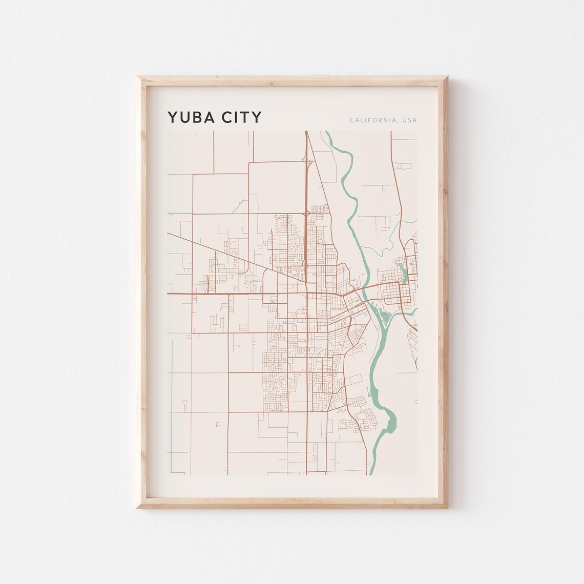 Yuba City California Minimalist City Street Map Wall Decor Poster