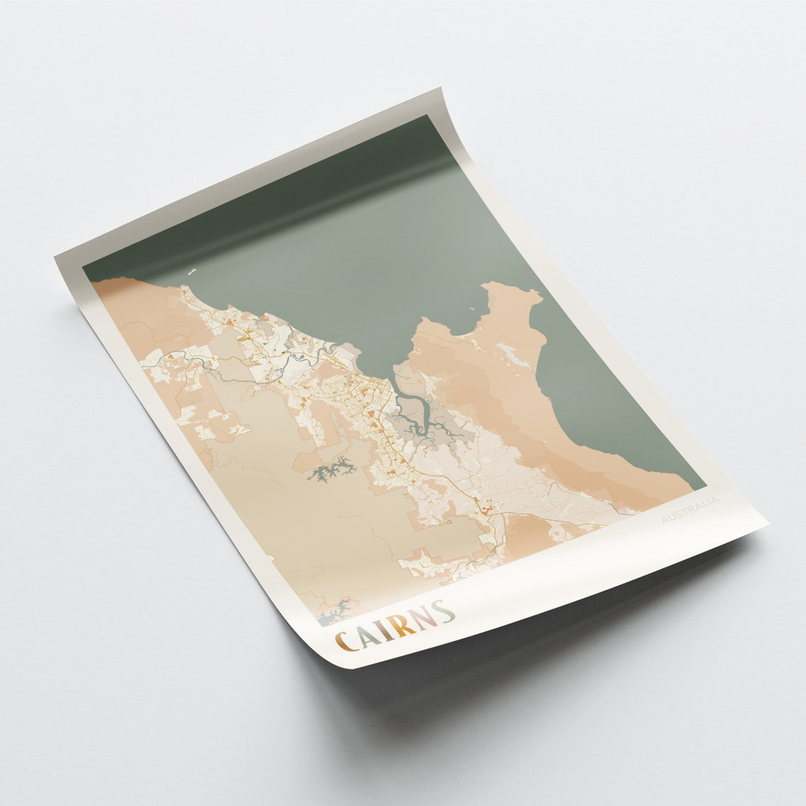 Cairns Australia Retro City Map Poster with Coral Sea Coastline - Image 2